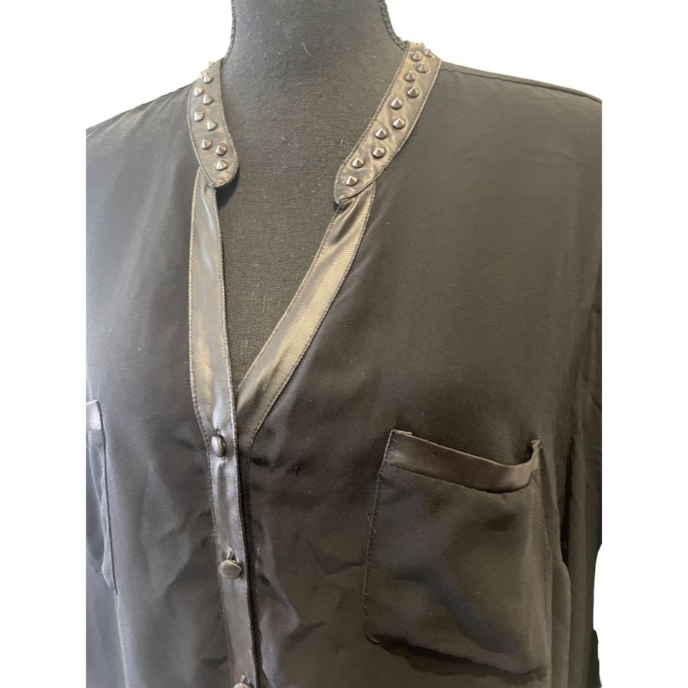 Torrid plus size sheer studded black button front faux leather trim sz 3 - Picture 3 of 7